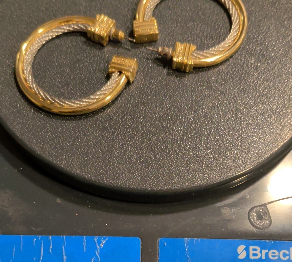 Women's Hoop Earrings Twisted Rope & Cable Silver Gold Tone Two Tone 1.75" - Picture 9 of 9